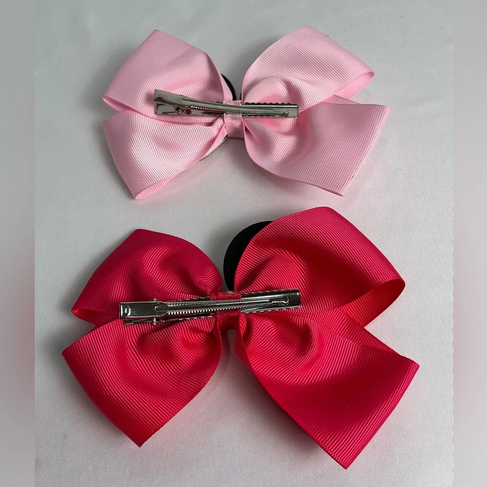 2 Mickey Mouse Pink and Red Bow Hair Clips